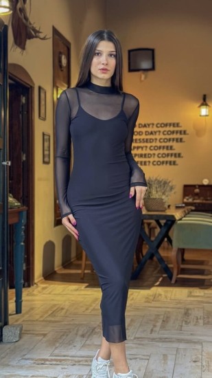 שמלת שיפון עם בטנה